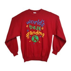 Tultex World's Best Grandma Sweatshirt Women's L Red Pullover Puff Paint Print